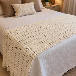 Peseira de Cama em Crochê Artesanal - Barbante Cru