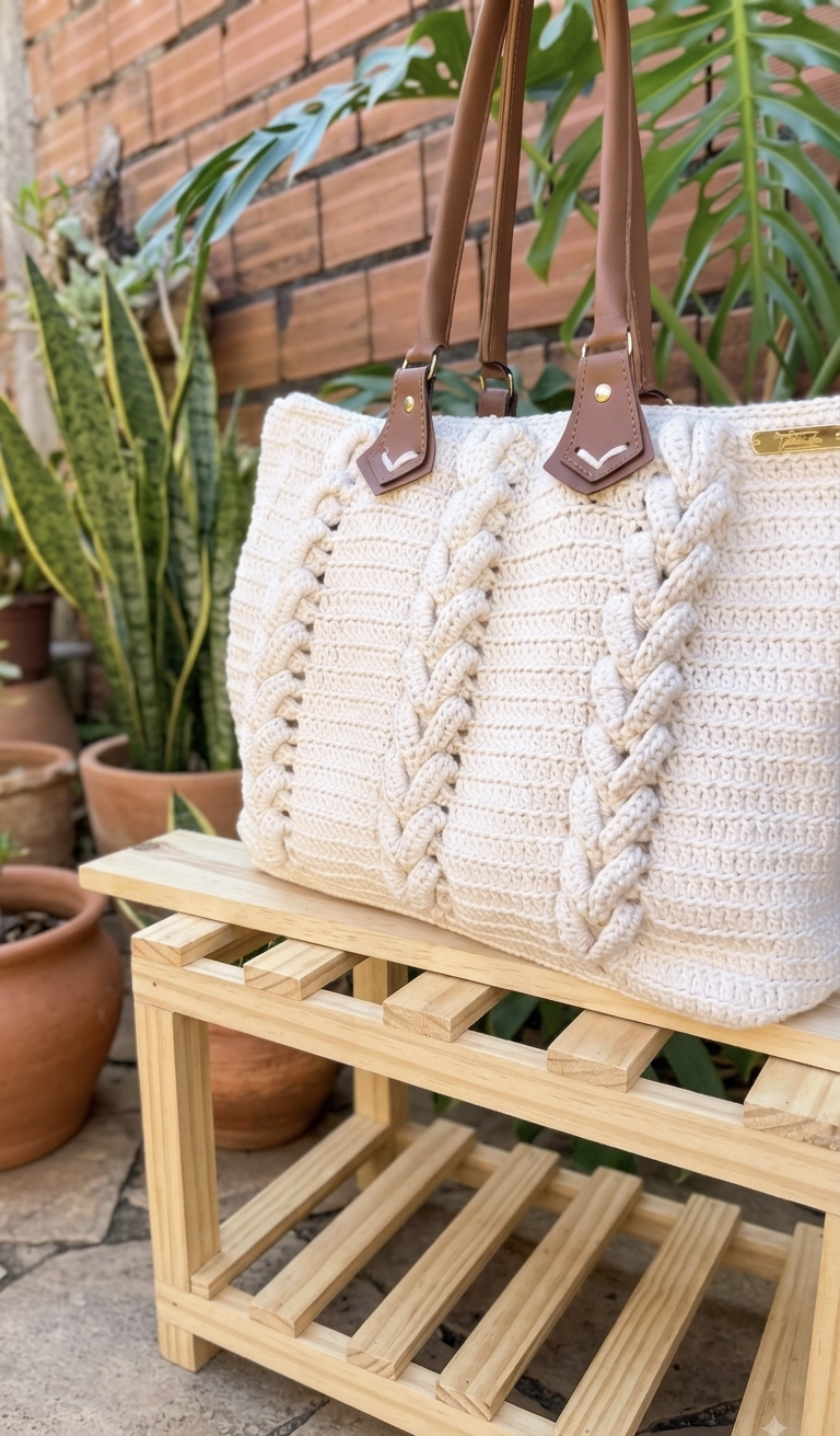 Bolsa de crochê tranças em relevo - Image 3
