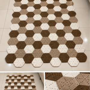 Tapete de Crochê Artesanal Hexagonal - Barbante 3 tonalidades