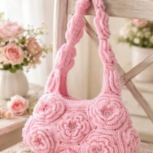 Bolsa de Ombro em Crochê com Flores 3D