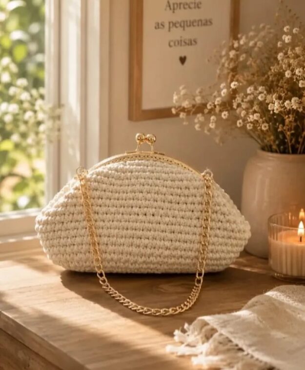 Bolsa Clutch de Crochê com Fecho da Vovó
