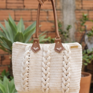 Bolsa de crochê tranças em relevo