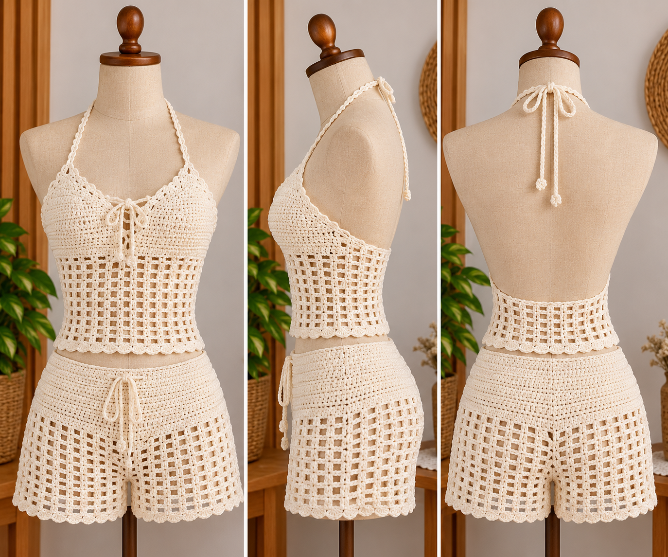 Conjunto menina flor de crochê - short e cropped