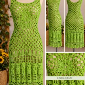 Vestido crochê jardim tropical