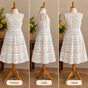 Vestido Flor da Terra — Vestido Feminino Adulto de Crochê Branco com Saia Rodada